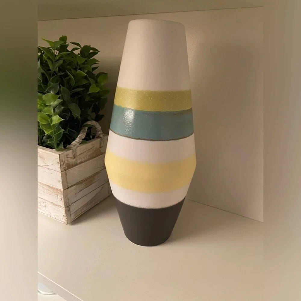 Amano 1980s Vintage White Black Lime Green Yellow & Teal West German Vase 553-30